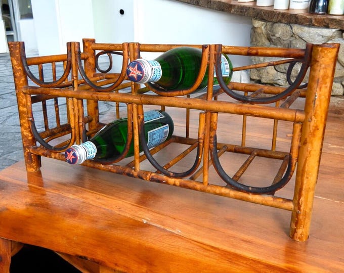 Vintage 1970's Scorched Bamboo Wine Rack