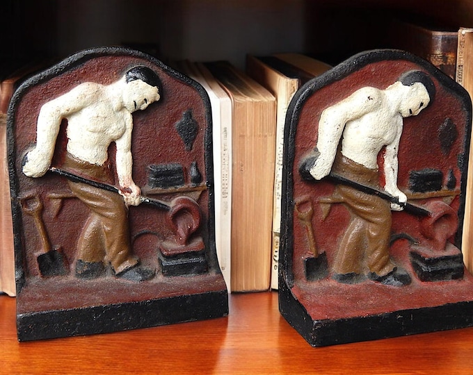1943 Cast Iron & Hand Painted Commemorative Ohio Malleable Iron Company Bookends