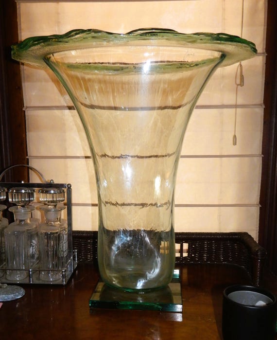 Enormous Tony Evans Blown Art Glass Trumpet Vase, Late 20th Century
