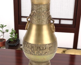 Antique Korean Ring Handled Brass Vase