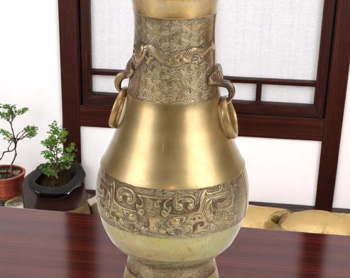 Antique Korean Ring Handled Brass Vase