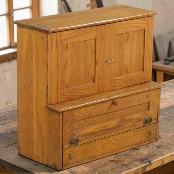 Large c. 1900 Antique Table/Counter Top Oak Sorter Organizer Storage Cabinet