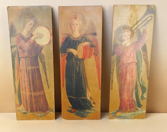 Three Vintage Images of Angels on Masonite Boards / Religious Iconography c. 1960