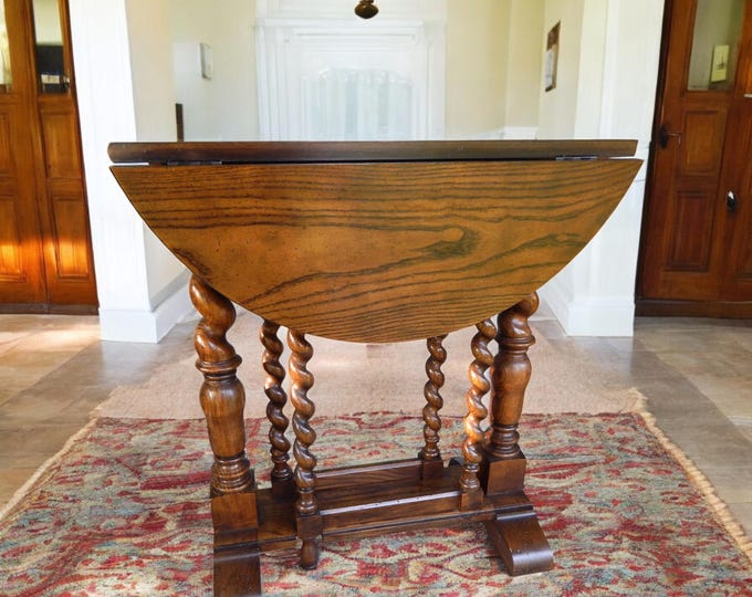 1930's Petite Barley Twist Drop Leaf Side Table