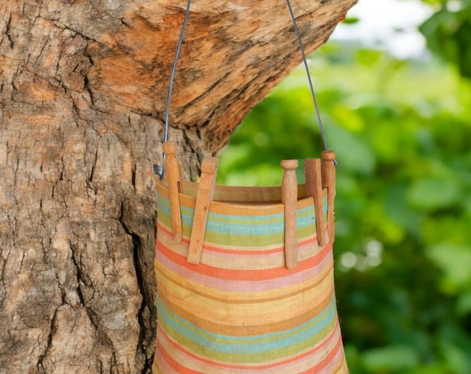 1950's Era Clothespin Hanging Bag & Wooden Clothespins