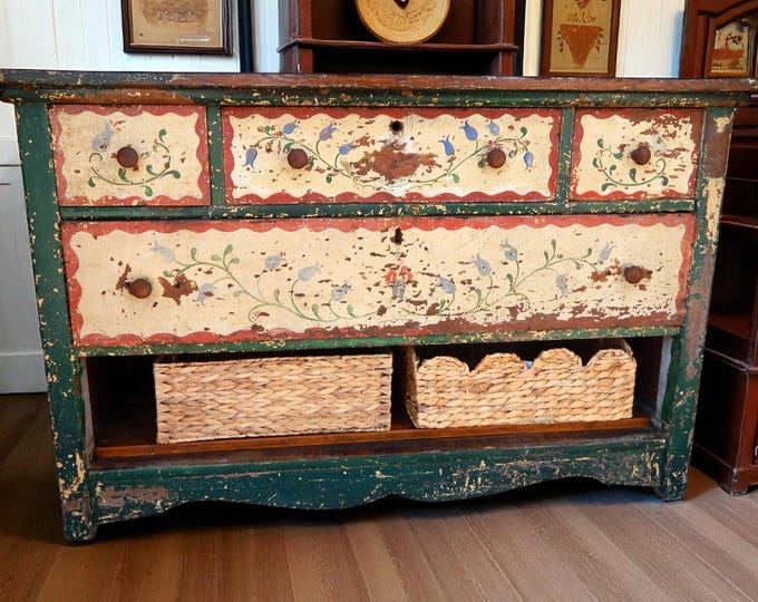 Mid 1800's Pennsylvania Dutch Hand Painted Antique Dresser