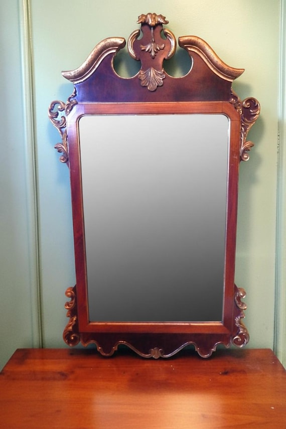Large Mid 20th Century Gilt & Mahogany Traditional Scrollwork Mirror