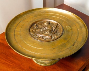 Vintage Brass & Bronze Compote w/ Image of Salacia