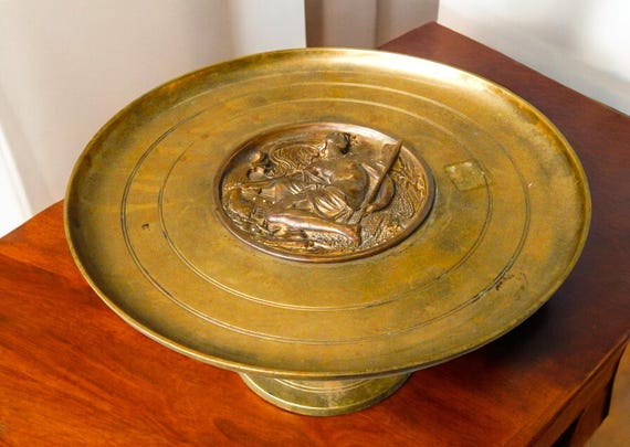 Vintage Brass & Bronze Compote w/ Image of Salacia