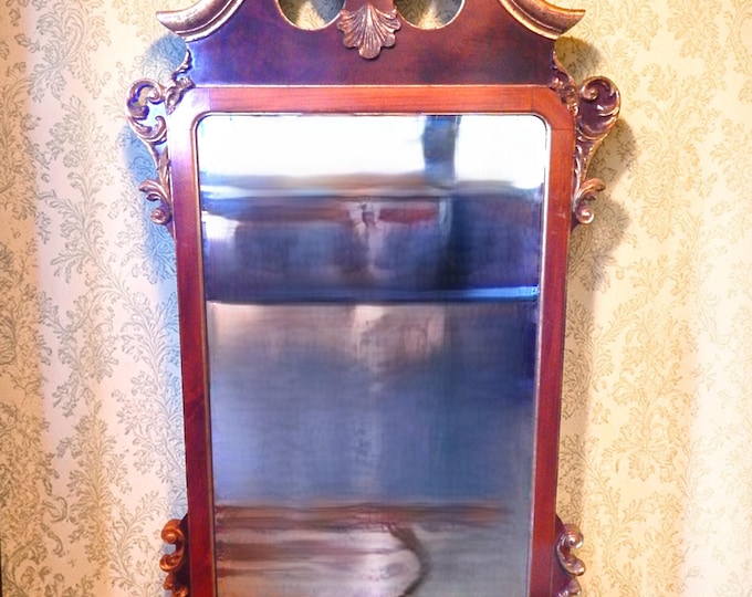 Large Mid 20th Century Gilt & Mahogany Traditional Scrollwork Mirror
