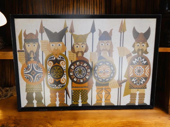 1970's Framed Irish Linen Tea Towel "Ancient Britons" by Ulster