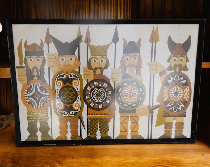 1970's Framed Irish Linen Tea Towel "Ancient Britons" by Ulster