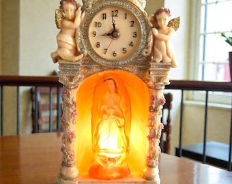 Late 20th Century Hand Painted Our Lady of Guadalupe Clock Shrine