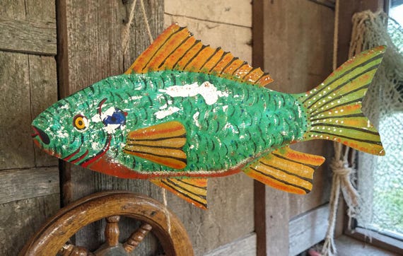 Vintage Bait Store Metal Fish Sign Upper Peninsula Michigan