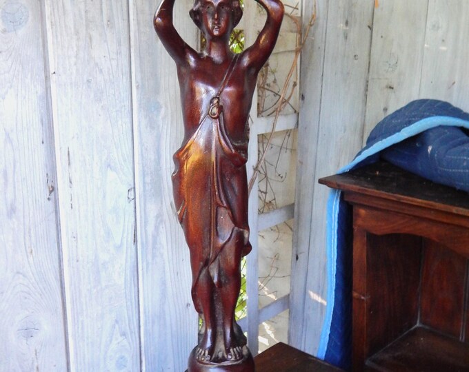 28" Antique Carved Walnut Art Nouveau Candle Stick