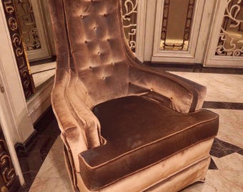 Vintage Late 1960's / Early 70's Kingsley Furniture Velvet High Back Armchair
