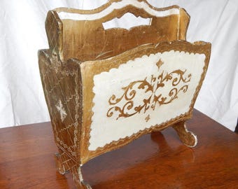 Mid Century Italian Gilt Lightweight Wood Magazine Rack