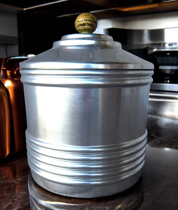 Vintage Kensington Aluminum & Brass Biscuit / Candy / Cookie Jar / Bin
