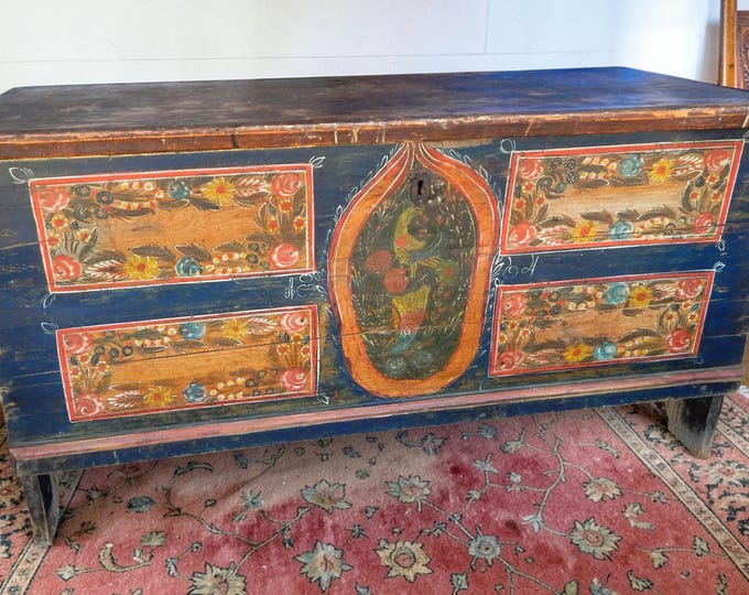Antique 19th Century Scandinavian Folk Art Painted Trunk