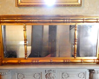 Large Mid 20th Century Gilt Wood Over Mantle Mirror