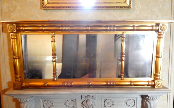 Large Mid 20th Century Gilt Wood Over Mantle Mirror