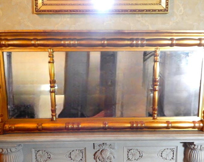 Large Mid 20th Century Gilt Wood Over Mantle Mirror
