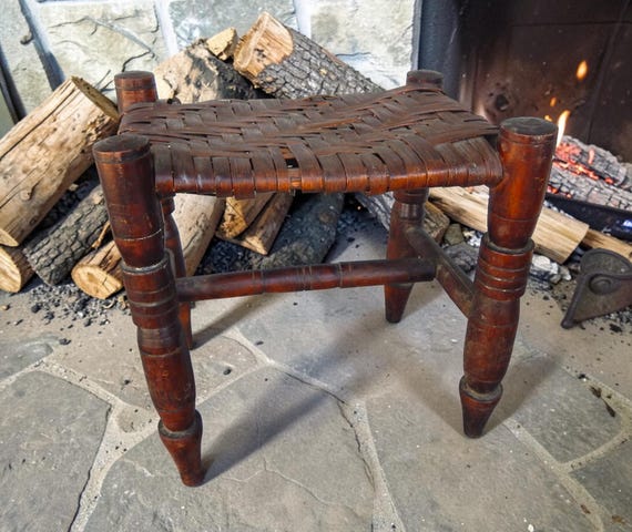 19th Century Hand Built Woven Footstool