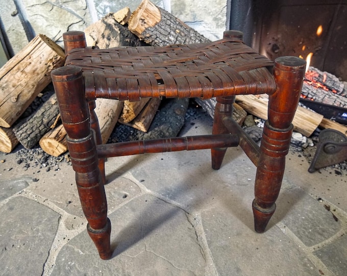 19th Century Hand Built Woven Footstool