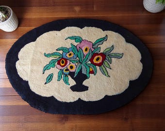 Vintage Hand Hooked Rug 53 x 36