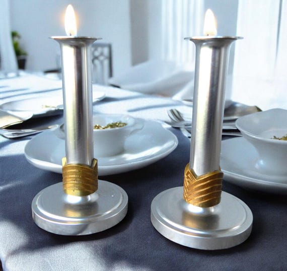 Vintage Art Deco Kensington Spun Aluminum Candlesticks