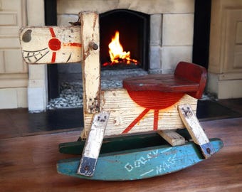 Mid 20th Century Vintage Toddler Rocking Horse "Goofy Nag"