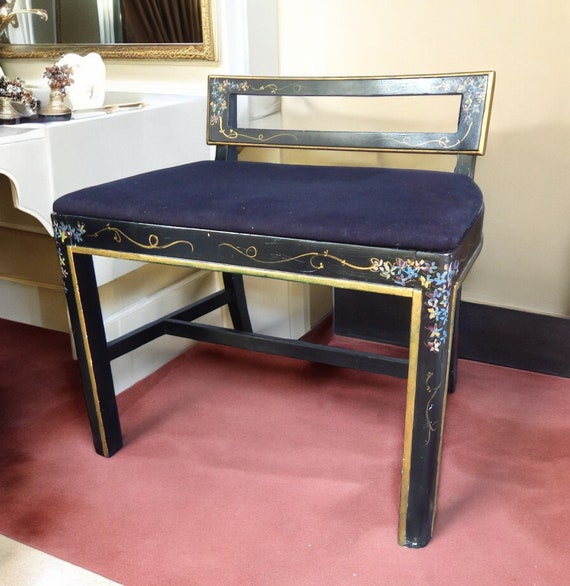 Ebonized, Parcel-Gilt, and Paint-Decorated Vanity Seat, Mid-20th Century