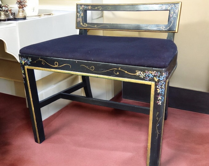 Ebonized, Parcel-Gilt, and Paint-Decorated Vanity Seat, Mid-20th Century