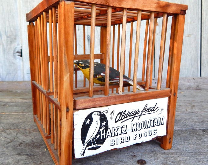 1930's Hartz Mountain Canary in a Coal Mine Bird Seed Advertising Bird Cage