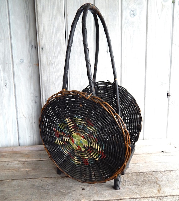 c. 1930 Painted Wicker Long Handled Basket