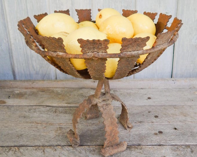 Antique Patinaed Wrought Iron Dish / Bowl / Compote