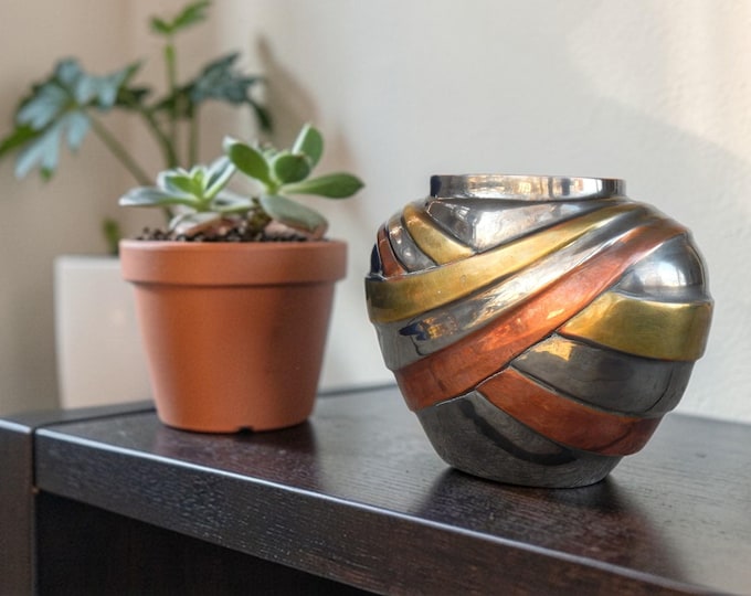 Vintage 1970's Penwood Tri-Color Metal Vase