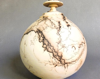 C. Wolff Signed Horsehair Raku Lidded Pottery Vessel / Urn