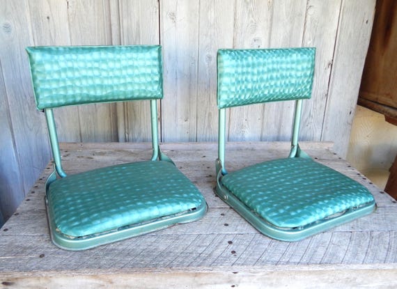 PAIR 1960's Padded Vinyl & Steel Folding Stadium / Sporting Event Seats