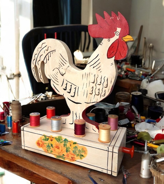 1940's Vintage Rooster Sewing Stand Thread Holder