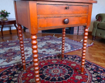 19th Century Antique Bobbin Leg Two Drawer Side Table