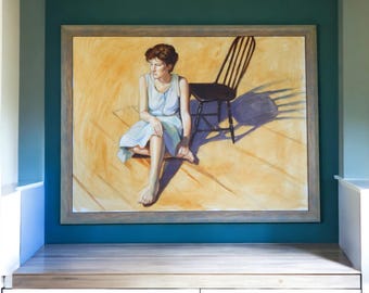 Oil on Canvas of Woman Seated in Front of Chair - Unsigned
