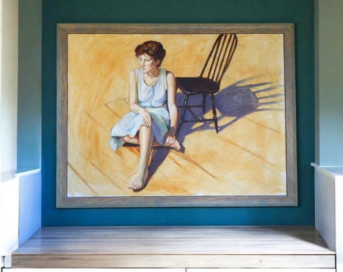 Oil on Canvas of Woman Seated in Front of Chair - Unsigned