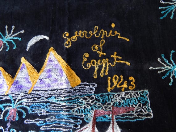 Mid 1940's Egyptian Souvenir Decorative Throw / Shawl