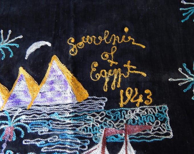 Mid 1940's Egyptian Souvenir Decorative Throw / Shawl