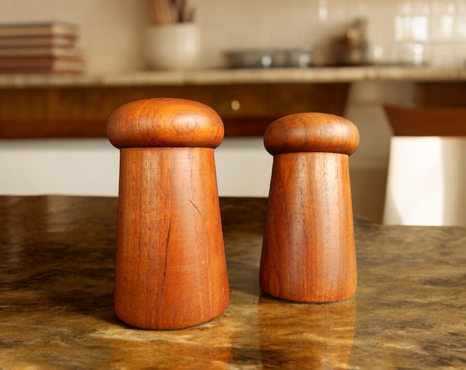 1970's Polished Teak Salt & Pepper Shakers