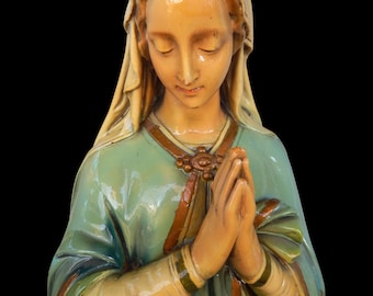 c. 1920 Antique 36" Painted Plaster Statue Depiction of Mary
