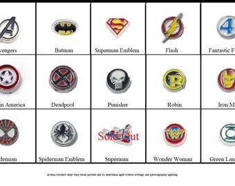 Super Hero themed individual floating locket charms-Creatively Crafted Floating Lockets-The Copper Closet