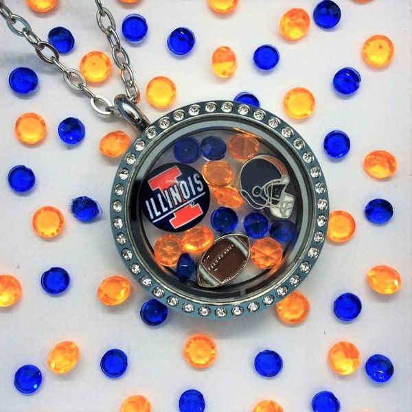 University of Illinois Fighting Illini Football Locket-Creatively Crafted Floating Lockets-The Copper Closet