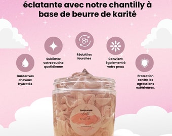 Chantilly de karité multi-usages (beurre de karité bio, huile de baobab bio, huile de pépins de raisin, vitamine E) fraise ou fleur de coton